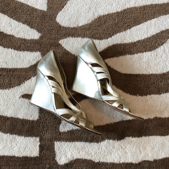 Sigerson Morrison Shoes - Sigerson Morrison gold open toe wedge